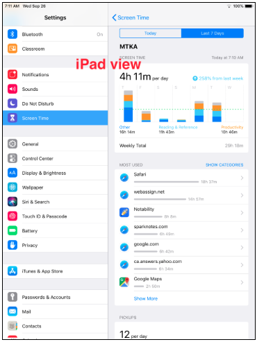 זמן מסך של תצוגת iPad
